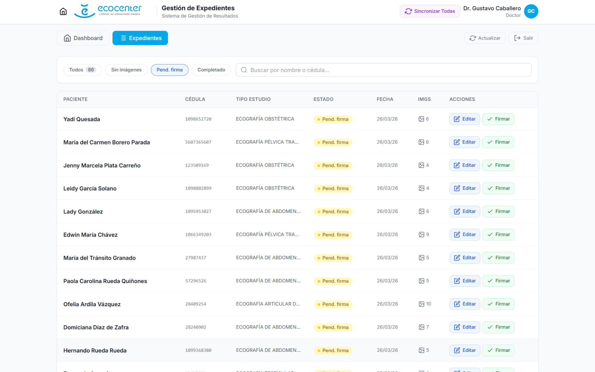 Interfaz de gestión de informes Med iA